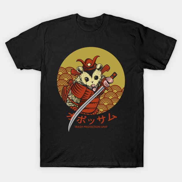 Samurai Opossum Trash Protection Unit T-Shirt by popcornpunk